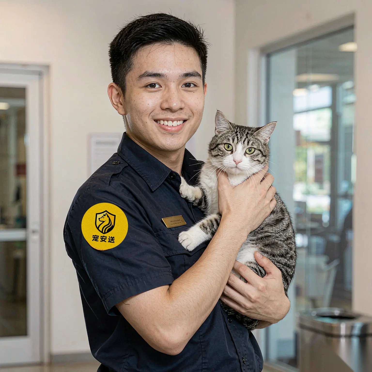 工作人员抱着猫咪